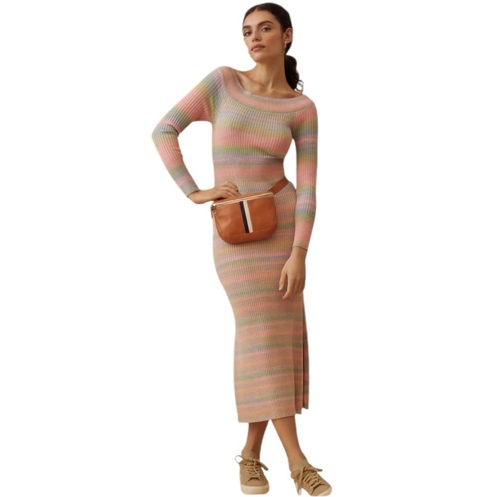 Anthropologie Daily Practice Striped Sweater Dress Maxi Colorful Boat Neck L - Picture 2 of 16